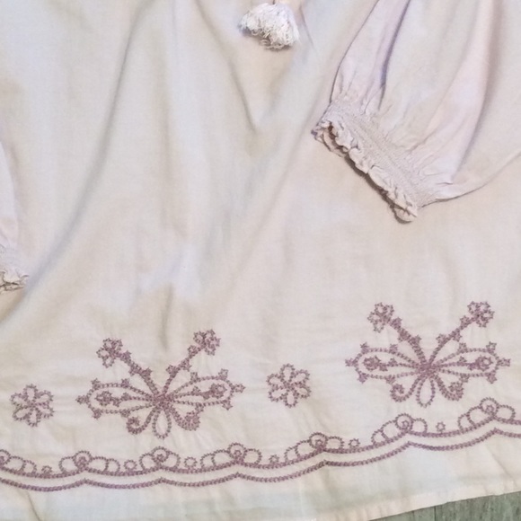 Bandolino Lg Boho Peasant Top Tie Front Mauve - Picture 7 of 9